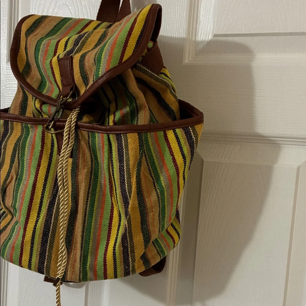 New VINTAGE Hippie BOHO Striped Multicolor Backpack PURSE School Hiking Travel